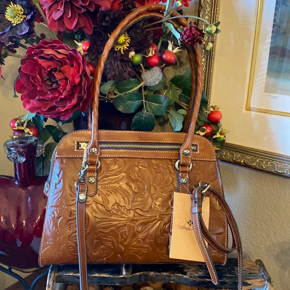 Patricia Nash tooled leather satchel/crossbody - Picture 1 of 7